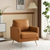 image:imageVINGLI Modern PU Leather Accent Chair Single Sofa Chair with Pocket Coil Seat Metal Backrest amp Solid Wood Frame Upholstered Armchair for Living Room Bedroom or OfficeBrown