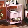 image:imageVINGLI Night Stand with Charging Station amp Led Light 19 W Fluted Nightstand Round Edge Wood Nightstand Mid Century Modern End Table Bed Side Table for Bedroom Living Room Gray OakPink