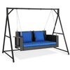 image:imageVINGLI Outdoor Wicker Porch Swing With Stand  Heavy Duty 800 LBS Rattan Hanging Set With Cushions 4FT for Yard Garden Lawn BlackBlack