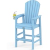 image:imageVINGLI Tall Adirondack Chairs Set of 2 AllWeather Plastic Adirondack Chair with Cup Holders HeavyDuty HDPE Outdoor Bar Stools for Patio Balcony Pool Backyard Black 2 PCSBlue