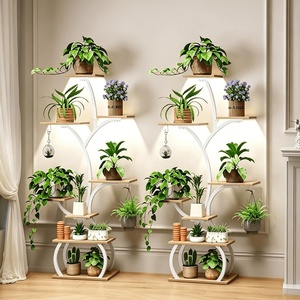 image:imagePlant Stand with Grow Lights 2Pack 61 Tall Indoor Plant Shelf with MultiColor Full Spectrum LED Grow Lights and 360 Lockable Wheels 10Tier TreeShaped Decorative Plant Rack Set of 2 for Living Room Balcony amp Office White and Oak2Pack White