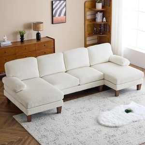 image:imageVINGLI 110 Sectional Couches for Living RoomU Shaped Couch with Double Chaise 4Seat Sofa Set with Corduroy Fabric for Home FurnitureBeige