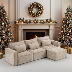 image:imageVINGLI 111 Convertible Modular Sectional SofaComfortable L Shaped Reversible Couch with Ottoman Removable 3 Seater Boneless Modern Couch Durable Chenille Cloud Sofa for Living RoomKhakiChenillebeige
