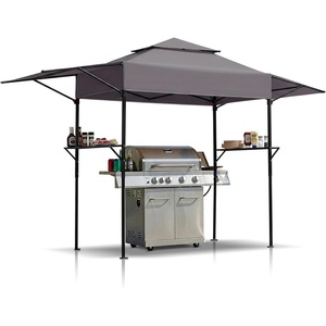 image:imageVINGLI 12x33FT Pop Up Grill Gazebo BBQ Gazebo with Awnings Outdoor Grill Canopy BBQ Canopy with 2 Side Shelves Adjustable Height Grilling Pergola for Patio Garden Grey