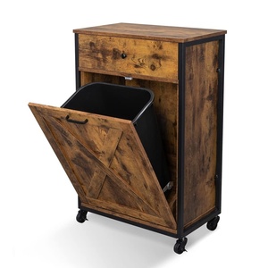 image:imageVINGLI 13Gallon Tilt Out Trash Can Cabinet Wooden Trash Bin Cabinet with Drawer PetProof Hidden Trash Storage with Wheels for Kitchen amp Living Room Rustic BrownRustic Brown