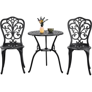 image:imageVINGLI 3 PCS Outdoor Bistro Set Outdoor Patio Set AllWeather Cast Aluminum Bistro Table Set Bistro Table and Chairs Set of 2 for Backyard Garden Balcony Bronze RoseBlack