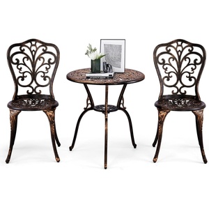image:imageVINGLI 3 PCS Outdoor Bistro Set Outdoor Patio Set AllWeather Cast Aluminum Bistro Table Set Bistro Table and Chairs Set of 2 for Backyard Garden Balcony Bronze RoseBronze