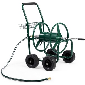 image:imageVINGLI 300FT 58in Garden Hose Reel Cart 4Wheel Portable Residential Hose Reel Cart Hose Guide System with Storage Basket Rust Resistant for Family Yard Garden and Farm BlackGreen