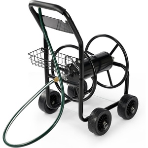 image:imageVINGLI 300FT 58in Garden Hose Reel Cart 4Wheel Portable Residential Hose Reel Cart Hose Guide System with Storage Basket Rust Resistant for Family Yard Garden and Farm BlackBlack