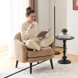 image:imageVINGLI 303 Wide Modern Barrel Accent Armchair with Track Armrest Solid Wooden Legs Comfy Upholstered Club Chair Round Single Home Sofa for Living Room Bedroom Reading Room Corduroy GreyKhaki
