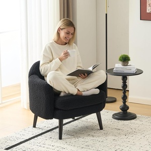 image:imageVINGLI 303 Wide Modern Barrel Accent Armchair with Track Armrest Solid Wooden Legs Comfy Upholstered Club Chair Round Single Home Sofa for Living Room Bedroom Reading Room Corduroy GreyBlack