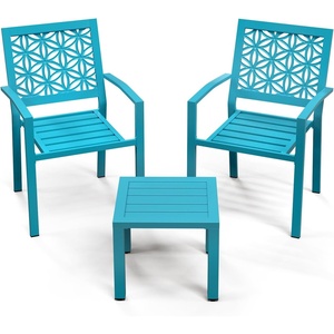 image:imageVINGLI 3Piece Outdoor Bistro Set Stackable Modern Metal Steel Table and Chairs with RustResistant Coating Small Patio Furniture Conversation Set for Porch Deck Balcony Garden BlueBlue