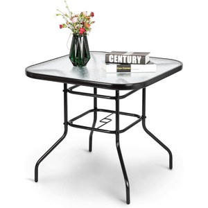 image:imageVINGLI 40 Outdoor Dining Table with Umbrella Hole All Weather Round Patio Table Waterwave Tempered Glass Top and Metal Frame for Garden Porch Balcony YardSquare
