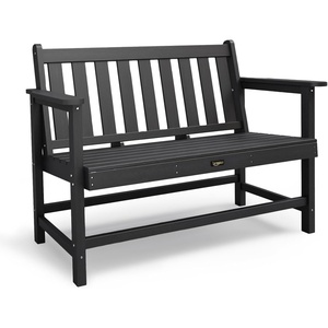 image:imageVINGLI 49in HDPE Outdoor Bench with Backrest and Armrests 2Person Weatherproof Patio Bench Heavy Duty 600 lbs Capacity Low Maintenance Garden Benches for Porch Backyard Poolside Park BlackBlack