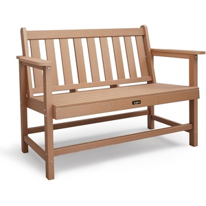 image:imageVINGLI 49in HDPE Outdoor Bench with Backrest and Armrests 2Person Weatherproof Patio Bench Heavy Duty 600 lbs Capacity Low Maintenance Garden Benches for Porch Backyard Poolside Park BlackTeak