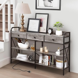 image:imageVINGLI 55 Entryway Table with Charging Station Console Table with 3 Drawers Narrow Sofa Table with 2 Tiers Entry Table with Baffle for Entryway Hallway Living Room Behind Couch GreyGrey