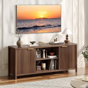 image:imageVINGLI 58 Fluted TV Stand for TVs up to 70 Modern TV Stand with Storage amp Adjustable Shelves Elegant Media Console Entertainment Center for Living Room amp Bedroom WalnutWalnut Wood