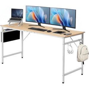 image:imageVINGLI 63 Inch Computer Office Modern Simple Gaming Desk with Side Fabric Drawer amp Hook Up WearResistant Surface Writing Desk Work Desk for Bedroom Living Room Oak
