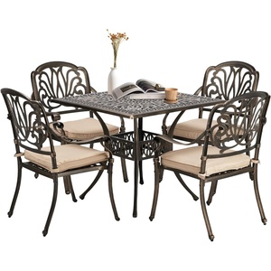 image:imageVINGLI 9 Pieces Outdoor Dining Set Cast Aluminium AllWeather Patio Dining Set for 8 with Umbrella Hole Outdoor Dining Table and Chairs with Cushion for Yard Garden Porch and Poolside Bronze5Piece Square Table
