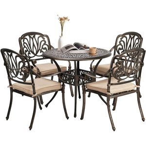 image:imageVINGLI 9 Pieces Outdoor Dining Set Cast Aluminium AllWeather Patio Dining Set for 8 with Umbrella Hole Outdoor Dining Table and Chairs with Cushion for Yard Garden Porch and Poolside Bronze5Piece Round Table