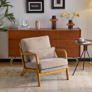 image:imageVINGLI Chenille MidCentury Modern Accent Chair Set of 2 Cute Reading Arm Chair with Cushion amp Lumbar Pillow amp Solid Wood Frame for Lounge Living Room Reading Room Bedroom EspressoLight Khaki