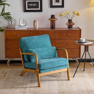 image:imageVINGLI Chenille MidCentury Modern Accent Chair Set of 2 Cute Reading Arm Chair with Cushion amp Lumbar Pillow amp Solid Wood Frame for Lounge Living Room Reading Room Bedroom EspressoTurquoise