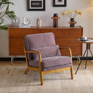 image:imageVINGLI Chenille MidCentury Modern Accent Chair Set of 2 Cute Reading Arm Chair with Cushion amp Lumbar Pillow amp Solid Wood Frame for Lounge Living Room Reading Room Bedroom EspressoLight Purple