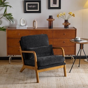 image:imageVINGLI Chenille MidCentury Modern Accent Chair Set of 2 Cute Reading Arm Chair with Cushion amp Lumbar Pillow amp Solid Wood Frame for Lounge Living Room Reading Room Bedroom EspressoBlack