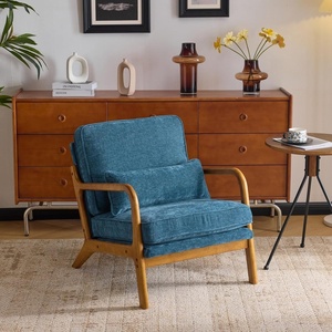 image:imageVINGLI Chenille MidCentury Modern Accent Chair Set of 2 Cute Reading Arm Chair with Cushion amp Lumbar Pillow amp Solid Wood Frame for Lounge Living Room Reading Room Bedroom EspressoBlue