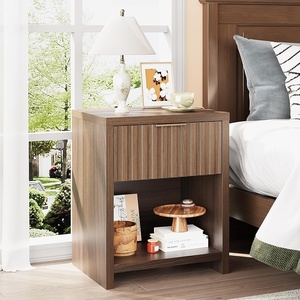 image:imageVINGLI Floating Nightstand Set of 2 Fluted Nightstands with 1 Drawer Oak Night Stand for Bedroom Wood Bed Side Table Fluted Nightstand End Table for Bedroom and Living RoomWalnut