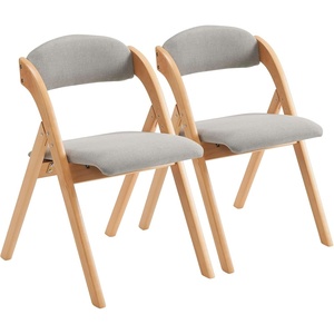 image:imageVINGLI Folding Dining Chairs Set of 2 Wooden Folding Chair with Rattan Backrest Leather Cushion Beech Wood Frame Armless for Living Room KitchenSmall Space GreyGrey