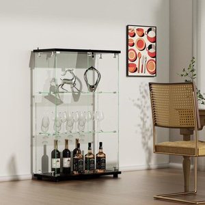 image:imageVINGLI Glass Display Cabinet with 3 Shelves Double Doors and Lock Floor Standing Curio Cabinets with LED Light Upgraded Tempered Glass Bookshelf for Living Room Living Room Bedroom Office BlackBlack