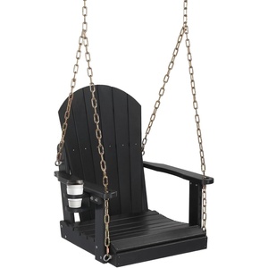image:imageVINGLI Heavy Duty 880 LBS HDPE Porch Swing Outdoor with Rotatable Cup Holder 1Person Patio Hanging Swing with Adjustable Chains for Porch Yard Tree Garden TeakBlack