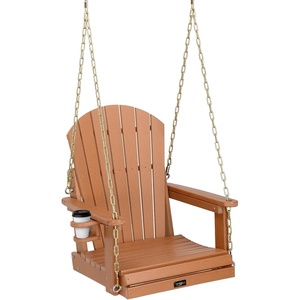 image:imageVINGLI Heavy Duty 880 LBS HDPE Porch Swing Outdoor with Rotatable Cup Holder 1Person Patio Hanging Swing with Adjustable Chains for Porch Yard Tree Garden TeakTeak