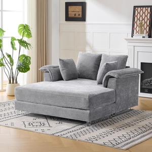 image:imageVINGLI Lounge Chair 56 Oversized Reading Chair Corduroy Chaise Sofa Recliner Bed Upholstered Comfy Sleeper Couch with Throw Pillows and Armrests for Living Room Movie Room BedroomLight Blue Grey