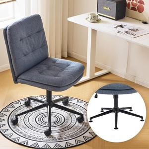 image:imageVINGLI Mid Back Armless Office Desk Chair with Wheelsno Wheels360Rocking Swivel Vanity Chair with Thickened CushionAdjustable Height Rolling for Reading Room Make up Linen Ginger YellowNavy Blue