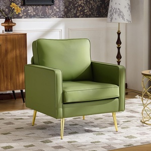 image:imageVINGLI Modern PU Leather Accent Chair Single Sofa Chair with Pocket Coil Seat Metal Backrest amp Solid Wood Frame Upholstered Armchair for Living Room Bedroom or OfficeGreen