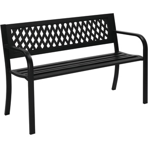image:imageVINGLI Outdoor Metal Bench wPVC Back  All Weather Resistant Black Garden Patio Bench for Entryway Front Porch Entryway Decor Deck Black TulipBlack