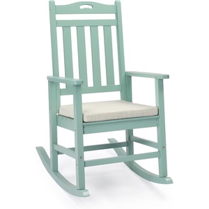 image:imageVINGLI Outdoor Rocking Chair with Footrest Wooden Rocking Chair with 450 LBS Weight Capacity Patio Rocker with Comfortable Backrest for Garden Yard Navy Blue 2PCSMine Green