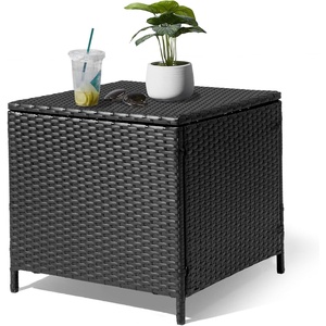 image:imageVINGLI Outdoor Side Table with Storage 27Gallon Patio Deck Box Outdoor Wicker Side Table for Poolside Balcony Storage Table Brown SquareBlack