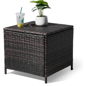 image:imageVINGLI Outdoor Side Table with Storage 27Gallon Patio Deck Box Outdoor Wicker Side Table for Poolside Balcony Storage Table Brown SquareBrown