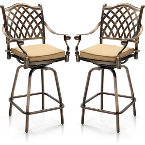 image:imageVINGLI Outdoor Swivel Bar Stools Set of 2 Cast Aluminum Patio Bar Height Chairs AllWeather Bar Dining Chairs Outdoor Swivel Patio Furniture Elizabethan BackGrid Back
