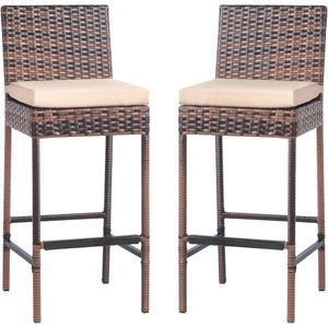 image:imageVINGLI Outdoor Wicker Bar Stool Set of 2 Patio Bar Stools wCushion Bar Height Patio Chairs Outdoor Rattan Barstools for Garden Pool Lawn Backyard Brown