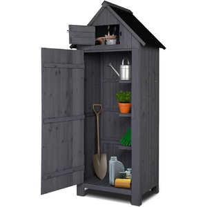 image:imageVINGLI Outdoor Wooden Storage Shed Garden Shed Outside Tool Cabinet with Safety Latch Patio Storage Organizer Dark GreyGray