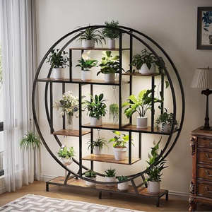 image:imageVINGLI Plant Stand Indoor with Grow Light 63 Inch Tall Lighted Plant Shelf Indoor with 5 LED Light StripsLarge Tiered Plant Stand for Indoor Growing FullMoon Round Metal Flower Display Shelves Modern Decorative Plant Rack for Living Room Balcony Black