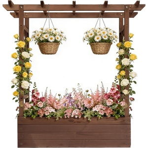 image:imageVINGLI Raised Garden Bed with Trellis amp Hanging Roof Wooden Elevated Planter Box with Drainage Holes for Outdoor Climbing Plants Vegetables Flowers Patio Yard Balcony Carbonized Medium