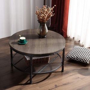 image:imageVINGLI Round Coffee Table Coffee Table for Living Room with Wooden Top amp Metal Frame 2Tier Open Shelf Storage Sturdy and Rustic Rustic Walnut