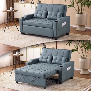 image:imageVINGLI Sectional Sleeper Sofa with Pull Out Couch Bed 111 Inch UShaped Convertible Sofa Bed 7 Seat Modular Sectional Couches for Living Room with Storage Chaise USB Charging Side PocketsBlue Grey
