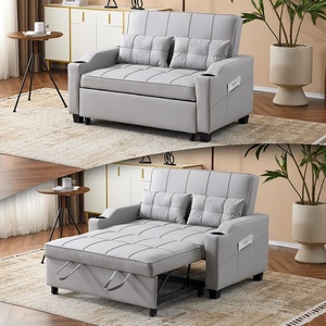 image:imageVINGLI Sectional Sleeper Sofa with Pull Out Couch Bed 111 Inch UShaped Convertible Sofa Bed 7 Seat Modular Sectional Couches for Living Room with Storage Chaise USB Charging Side PocketsLight Grey