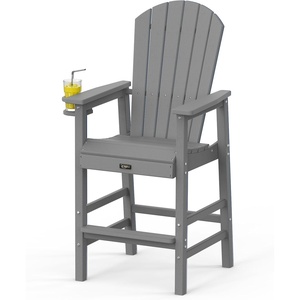 image:imageVINGLI Tall Adirondack Chairs Set of 2 AllWeather Plastic Adirondack Chair with Cup Holders HeavyDuty HDPE Outdoor Bar Stools for Patio Balcony Pool Backyard Black 2 PCSGrey